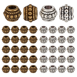 Mixed Color 200Pcs 2 Colors Tibetan Style Alloy Beads, Rondelle, Mixed Color, 8x6.5mm, Hole: 3~3.5mm, 100pcs/color
