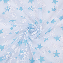Светло-Голубой Полиэфирные сетчатые ткани, аксессуары, снежинка шаблон, Небесно-голубой, 1500~1520x0.2 мм