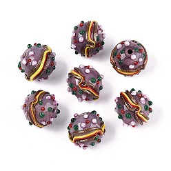 Розово-Коричневый Ручной работы Lampwork неровный бисер, гамбургер, розово-коричневый, 13~14x14~15 мм, отверстие : 1.2~1.6 мм