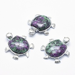 Рубин В Цоизита Натуральный рубин в zoisite pendant, со сплавочной фурнитурой, черепаха, платина, 38x30.5x8.2 мм, отверстие : 3x4.5 мм