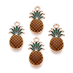 Pineapple Alloy Enamel Pendants, Light Gold, Fruit, Pineapple, 17.5x9x2mm, Hole: 1.4mm