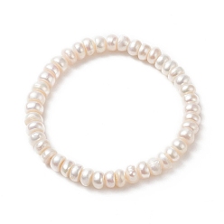 Seashell Color Natural Pearl Beaded Stretch Bracelets for Women, Seashell Color, Inner Diameter: 2-1/8 inch(5.4cm)