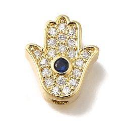 Настоящее золото 18K Хамса подставка для рук, покрытие латунными микропаве, бусины из кубического циркония, долговечный, без кадмия и без свинца, реальный 18 k позолоченный, 11x9.5x4 мм, отверстие : 1.6 мм