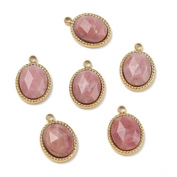 Pink Petrified Rhodonite Натуральный розовый окаменевший родонит, ограненные геометрические подвески, овальные 304 подвески из нержавеющей стали с оправой, реальный 14 k позолоченный, ионное покрытие (ip), 14.5~15x10.5x4.5~5 мм, отверстие : 1.5 мм