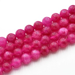 Темно-Розовый Природного кварца нитей бисера, окрашенные, круглые, имитация родонита, темно-розовыми, 8~8.5 мм, отверстие : 0.9~1 мм, около 45~47 шт / нитка, 14.96~15.35 дюйм (38~39 см)