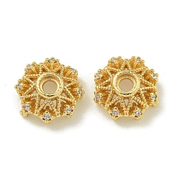 Настоящее золото 18K Покрытие стойки латунь микро паве прозрачные колпачки из кубического циркония, долговечный, без свинца и без кадмия, цветок, реальный 18 k позолоченный, 9x3.8 мм, отверстие : 1.6 мм