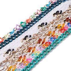 Mixed Color Handmade Opaque Acrylic Curb Chains, Twisted Chains, Mixed Color, 18.5~30x12~23.5x4~6mm, about 713~1020mm/pc