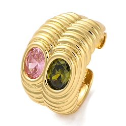 Настоящее золото 18K Открытые манжеты из латуни с цирконием для женщин, без свинца и без кадмия, долговечный, реальный 18 k позолоченный, 16.5 мм