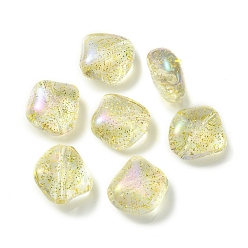 Yellow UV Plating Rainbow Iridescent Acrylic Beads, with Glitter Powder, Diamond, Yellow, 23.5x23.5x12.5mm, Hole: 3mm