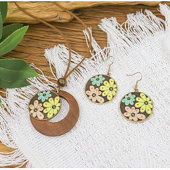 Цветок Комплекты из ожерелий и висячих серег из богемского сплава с эмалью и деревом, цветок, 400 мм