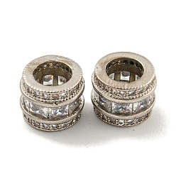 Платина Реечное покрытие латунь микро паве прозрачный кубический цирконий европейские бусины, бусины с большим отверстием, долговечный, без свинца и без кадмия, cloumn, платина, 10x8 мм, отверстие : 5.7 мм