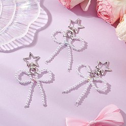 Платина 3 шт 3 цвета бант АБС пластик имитация жемчуга бусины подвески украшения, с поворотными карабинами из цинкового сплава, платина, 78 мм, 1 шт / цвет