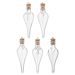 Прозрачный 5 шт. 304 большие подвески для бутылок из пробки из нержавеющей стали, подвески в виде бутылок желаний, слеза с крестом, с железной петлей, прозрачные, 67~68.5x20~20.5 мм, отверстие : 2.1 мм