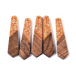 Темно-Оранжевый Подвески из непрозрачной смолы и орехового дерева, подвески для галстука, с блестящей пудрой и золотой фольгой, темно-оранжевый, 48.5~49x12x3~3.5 мм, отверстие : 2 мм