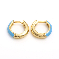 Темно-Голубой Серьги-кольца Huggie из латуни с эмалью, кольцо, золотые, глубокое синее небо, 14x3.5 мм, штифты : 1 мм
