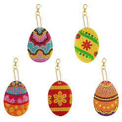 Mixed Color DIY Easter Egg Keychain Diamond Painting Kits, including Acrylic Board, Alloy Clasps, Resin Rhinestones, Diamond Sticky Pen, Tray Plate & Glue Clay, Mixed Color, Pendants: 80x50mm, 5pcs/set