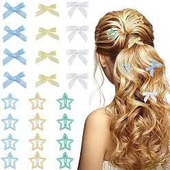 (52) Непрозрачная лаванда 12шт. заколки-звездочки из железа, с 12шт. бантами из полиэстера и кожи аллигатора, разноцветные, 30~33.5x30~43x8~10 мм