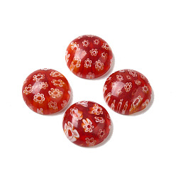 Red Handmade Millefiori Glass Cabochons, Half Round, Red, 16x6.5mm