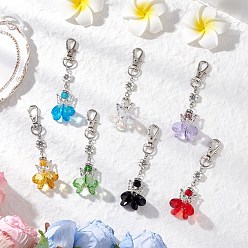 (52) Непрозрачная лаванда 7 шт. ангельские стеклянные подвесные украшения, с цветком 304 из нержавеющей стали и поворотными карабинами, разноцветные, 86~89 мм