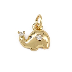 Настоящее золото 18K Подвески в виде слона из латунного микропаве из кубического циркония, долговечный, стойки покрытие, без кадмия и без свинца, с целью перехода в кольце, реальный 18 k позолоченный, 9.5x11x3 мм, отверстие : 3 мм