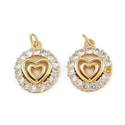 Настоящее золото 16K Латунные микропаве прозрачные подвески с фианитом, сердце, с целью перехода в кольце, реальный 16 k позолоченный, 18x15x3 мм, отверстие : 3.4 мм