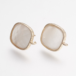 Белый Дым Латунные серьги-гвоздики из циркония, с петлей, кошачий глаз, квадратный, граненые, золотой свет, серый, 17 мм, отверстия: 1 мм, штифты: 0.7 мм