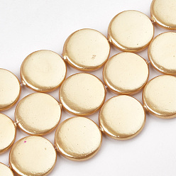 Moccasin Spray Paint Freshwater Shell Beads, Flat Round, Moccasin, 14x3~3.5mm, Hole: 0.5mm, about 36~38pcs/strand, 14.9 inch~16.1 inch