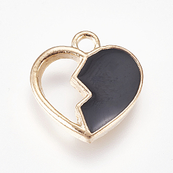 Черный Сплав эмали прелести, пустая любовь, золотые, чёрные, 14.5x14x3 мм, отверстие : 1.8 мм