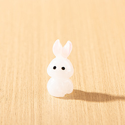 Белый Фигурки кроликов из светящейся смолы, украшения, светится в темноте, Микропейзаж, украшения для рабочего стола в машине, дома, белые, 24x18 мм