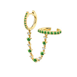 Желто-Зеленый Латунные кубических серьги циркония обруч, цепочка-оберег, золотые, желто-зеленый, 55x10 мм