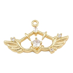 Real 18K Gold Plated Brass Micro Pave Clear Cubic Zirconia Pendants, Wing Charms, Real 18K Gold Plated, 13x24x3.5mm, Hole: 1.2mm