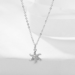 Платина 925 ожерелья с подвеской в виде морской звезды из стерлингового серебра с прозрачными кубическими цирконами для женщин, родий, платина, 15.75 дюйм (40 см)