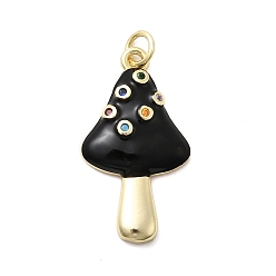 Черный Латунные микро проложить кубического циркония подвески, грибные прелести, с прыгающим кольцом и эмалью, без кадмия и без свинца, стойки покрытие, долговечный, реальный 18 k позолоченный, чёрные, 26.5x15x3.5 мм, отверстие : 3.4 мм