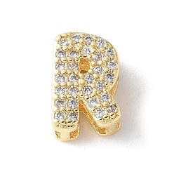 Letter R Латунные микро-паве прозрачные кубические цирконии начальные многорядные звенья, реальный 18 k позолоченный, без свинца и без кадмия, долговечный, стойки покрытие, Буква R, 10x5~9.5x4.5~5 мм, отверстие : 1.5~3.2x2~8 мм