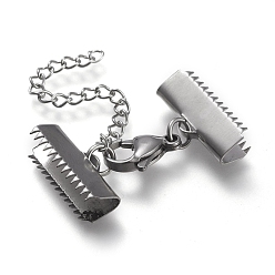 Нержавеющая Сталь Цвет Устойчив к потускнению 304 удлинитель цепи из нержавеющей стали, с застежками-клешнями и обжимными лентами, цвет нержавеющей стали, 34 мм длиной, Лента заканчивается: 9.5x20 mm