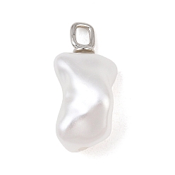 Platinum Brass & ABS Plastic Imitation Pearl Pendants, Nuggets Charm, Cadmium Free & Lead Free, Platinum, 22x10.5x12mm, Hole: 3x2mm