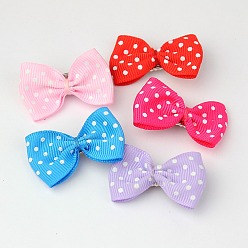 Mixed Color Iron Flat Alligator Hair Clips, with Printed Dot Ribbon Bowknot, Mixed Color, 35~40mm