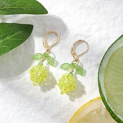 Желто-Зеленый Серьги из акрилового стекла с застежкой-молнией, с имитацией жемчуга, лимон, золотые, желто-зеленый, 42x13x12 мм