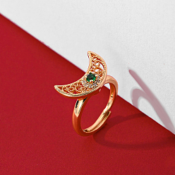 Зеленый Кольца для женщин с латунным паве из кубического циркония, луна, зелёные, внутренний диаметр: 17 мм