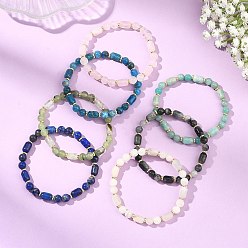 Смешанные камни Эластичные браслеты из натуральных драгоценных камней и латунных бусин для женщин и мужчин, баррель, ствол и раунд, внутренний диаметр: 2.17~2.20 дюйм (5.5~5.6 см)