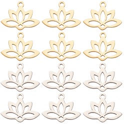 Золотой & Цвет Нержавеющей Стали 24 шт. 2 цвета 201 подвески из нержавеющей стали, лазерная резка, полый, лотос, золотые и нержавеющая сталь цвет, 14x18.5x1 мм, отверстие : 1.6 мм, 12 шт / цвет