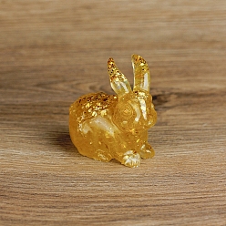 Citrine Resin Rabbit Display Decoration, with Natural Citrine Chips inside Statues for Home Office Decorations, 70x50x70mm