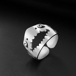 Stainless Steel Color 304 Stainless Steel Shark Cuff Open Rings, Stainless Steel Color, US Size 4 1/4(15~20mm)