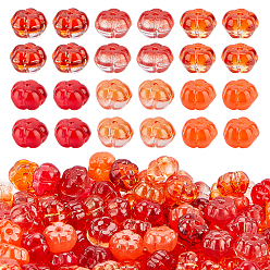 Mixed Color 120Pcs 6 Colors Transparent Glass Beads, with Glitter Powder, Pumpkin, Mixed Color, 9.5~10mmx6~7mm, Hole: 1.2mm