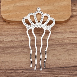 Серебро Гребень для волос из сплава, кабошон настройки, корона, серебряные, 90x46 мм