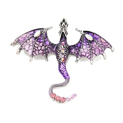 Фиолетовый Сплав горный хрусталь большие кулоны, с эмалью, птерозавр, фиолетовые, 59x68x8.5 мм, отверстие : 4x7 мм