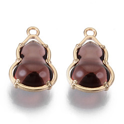 Brown Glass Pendants, with Alloy Open Back Settings, Cadmium Free & Nickel Free & Lead Free, Gourd, Light Gold, Brown, 18.5x11.5x7mm, Hole: 1.6mm