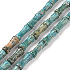 Cyan Oscuro Hebras de cuentas de pirita de áfrica natural, teñido, palo de bambú, cian oscuro, 12x5 mm, agujero: 0.5 mm, sobre 34 unidades / cadena, 15.94'' (40.5 cm)
