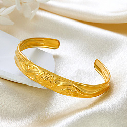 Золотой 12мм 304 браслеты-манжеты из нержавеющей стали с цветком лотоса для женщин, золотые, внутренний диаметр: 2-1/4x1-7/8 дюйм (5.8x4.7 см)