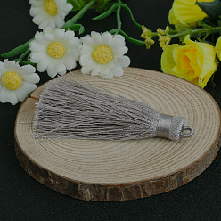 Лиловый Нейлон кисточкой большие украшения кулон, светло-серый, 70~74x11 мм, отверстие : 4 мм